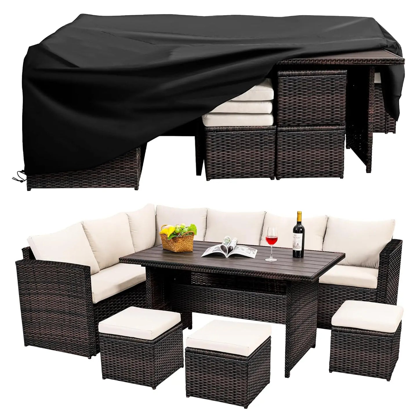 7-Piece Outdoor Wicker Patio Dining Set – Table, Chairs & Ottomans Included