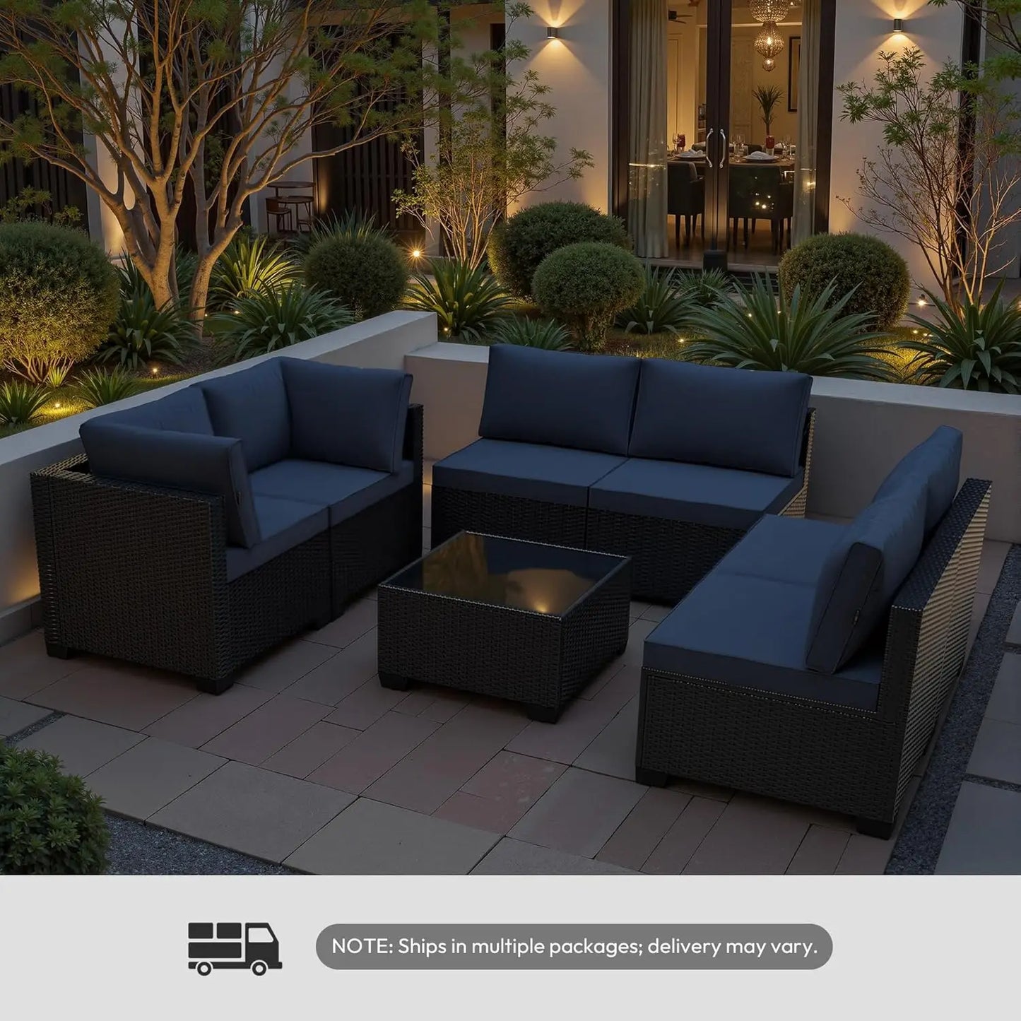 7-Piece All-Weather Wicker Rattan Patio Sectional Sofa Set – Modular Outdoor Furniture