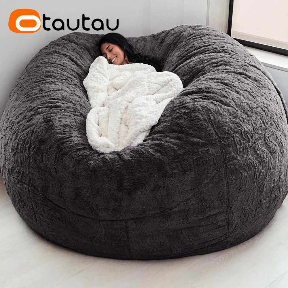 Giant 5ft Fluffy Faux Fur Bean Bag Cover – Soft, Cozy & Oversized (Cover Only)