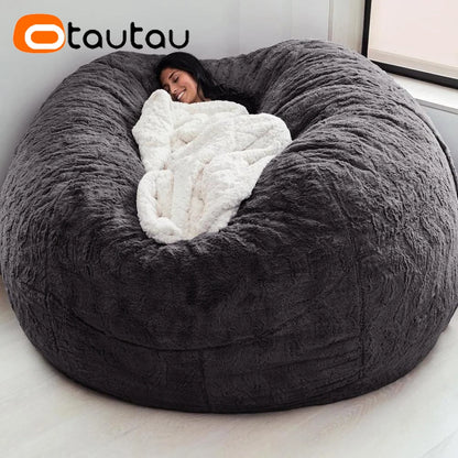 Giant 5ft Fluffy Faux Fur Bean Bag Cover – Soft, Cozy & Oversized (Cover Only)