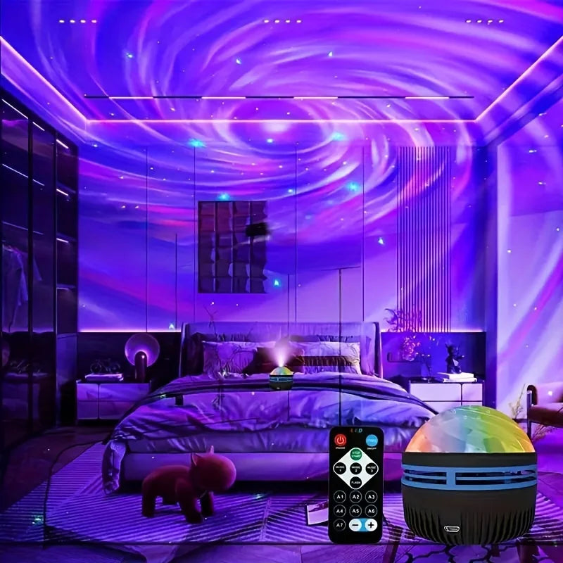 LED Galaxy Projector Night Light – Starry Sky & Aurora, USB, Remote Control