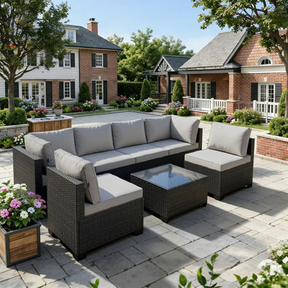 7-Piece All-Weather Wicker Rattan Patio Sectional Sofa Set – Modular Outdoor Furniture