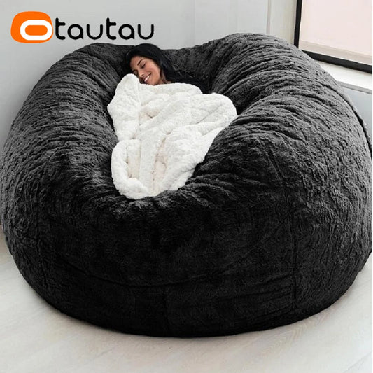 Giant 5ft Fluffy Faux Fur Bean Bag Cover – Soft, Cozy & Oversized (Cover Only)