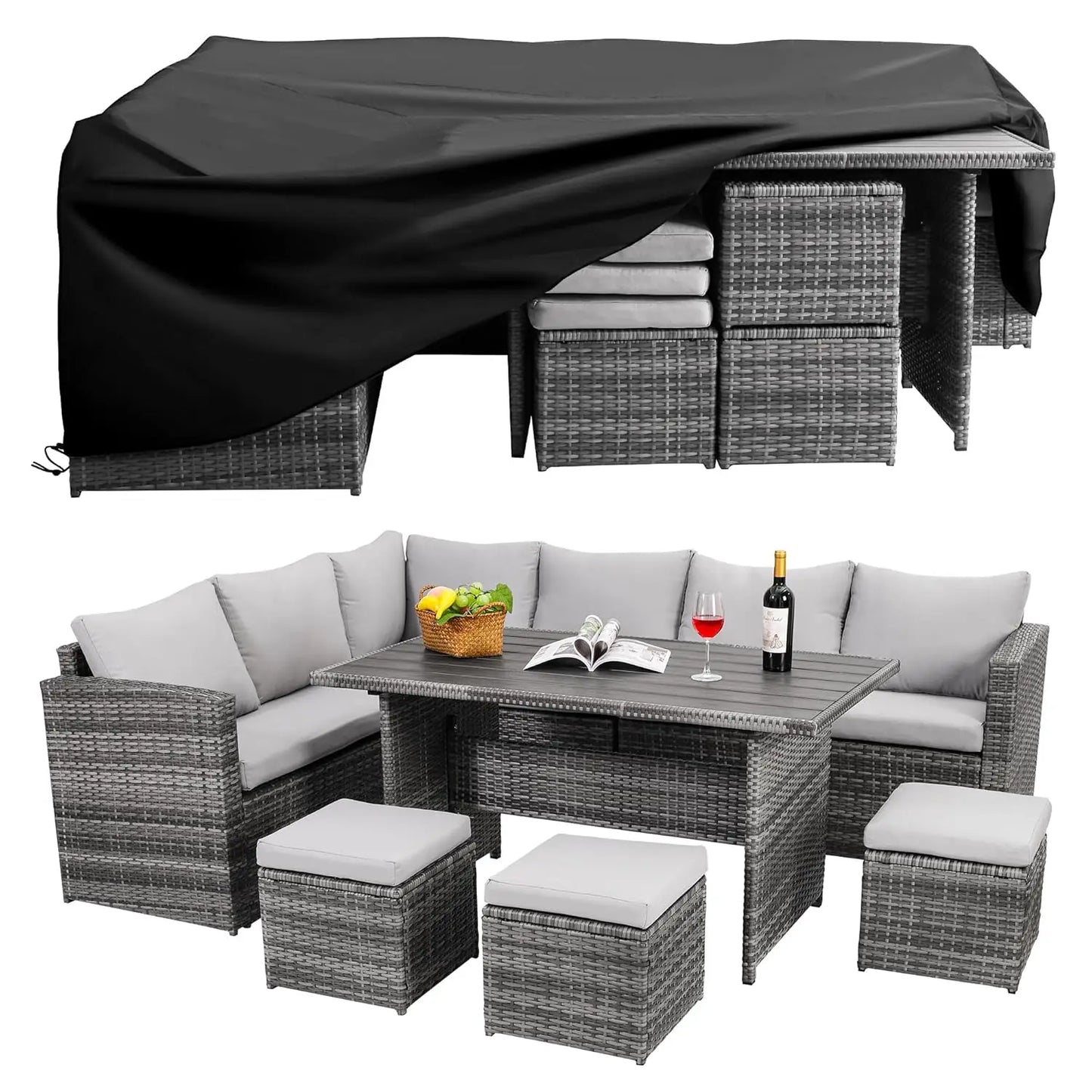 7-Piece Outdoor Wicker Patio Dining Set – Table, Chairs & Ottomans Included