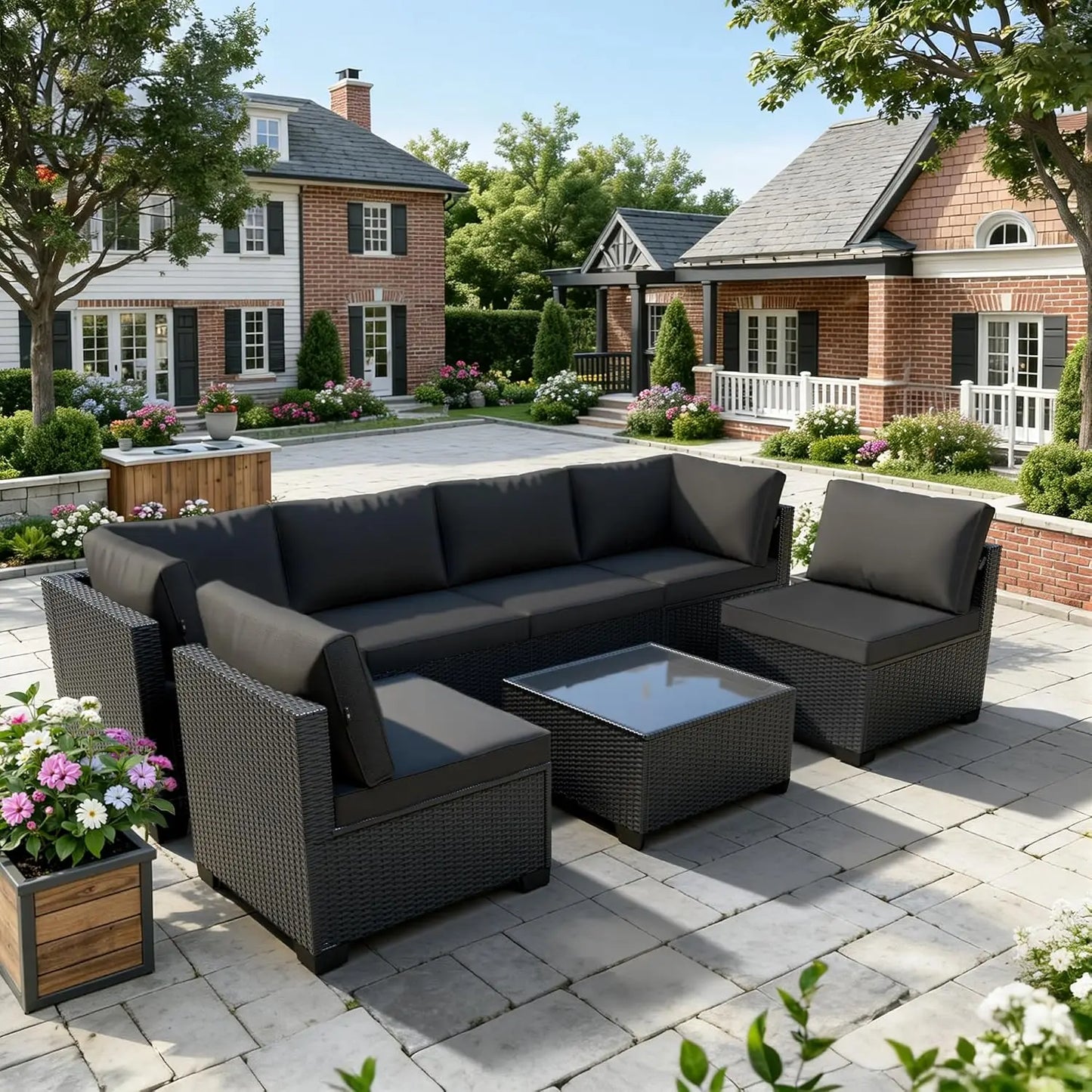 7-Piece All-Weather Wicker Rattan Patio Sectional Sofa Set – Modular Outdoor Furniture