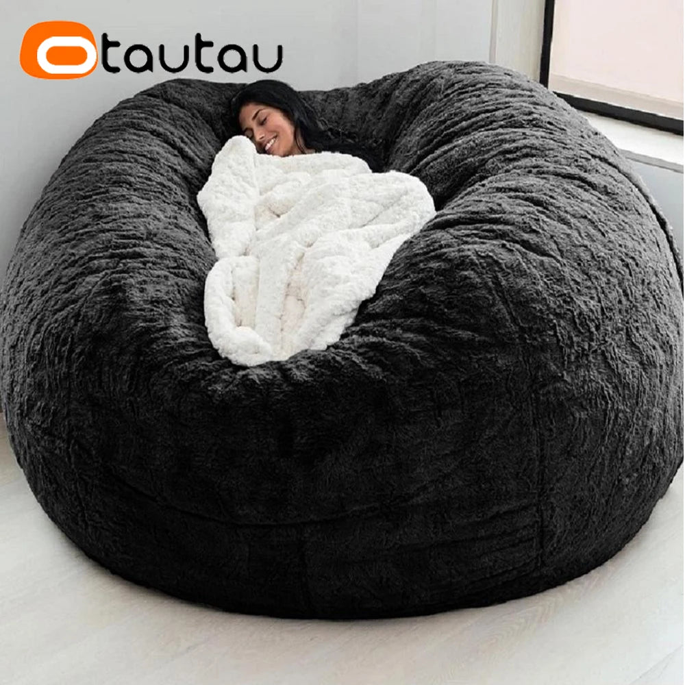 Giant 5ft Fluffy Faux Fur Bean Bag Cover – Soft, Cozy & Oversized (Cover Only)