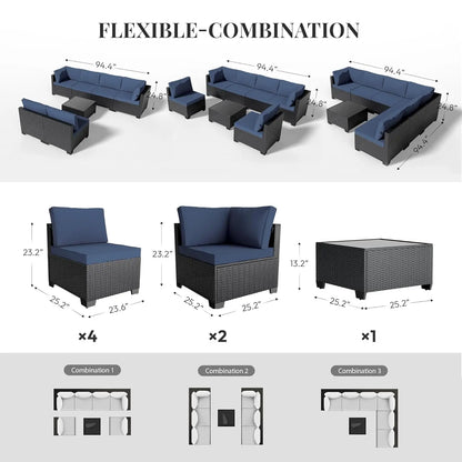 7-Piece All-Weather Wicker Rattan Patio Sectional Sofa Set – Modular Outdoor Furniture