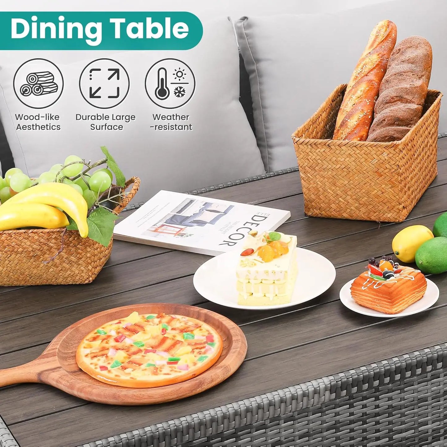 7-Piece Outdoor Wicker Patio Dining Set – Table, Chairs & Ottomans Included