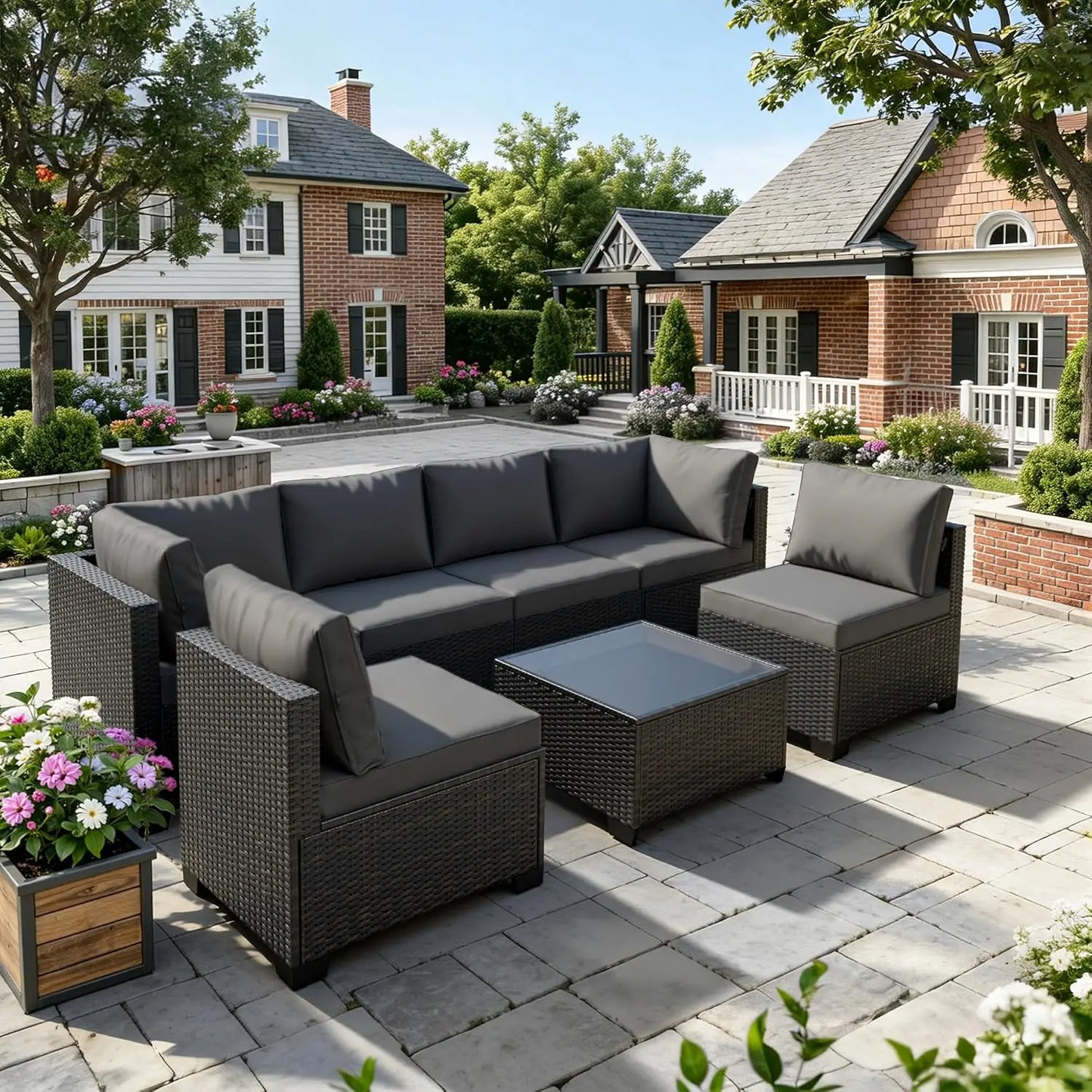 7-Piece All-Weather Wicker Rattan Patio Sectional Sofa Set – Modular Outdoor Furniture