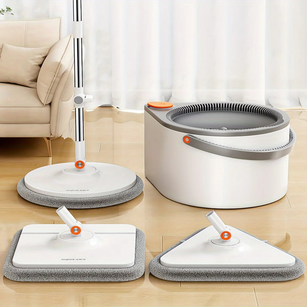 Spin Mop & Bucket Set – Hands-Free Wringing, Sewage Separation, 3 Mop Head Types