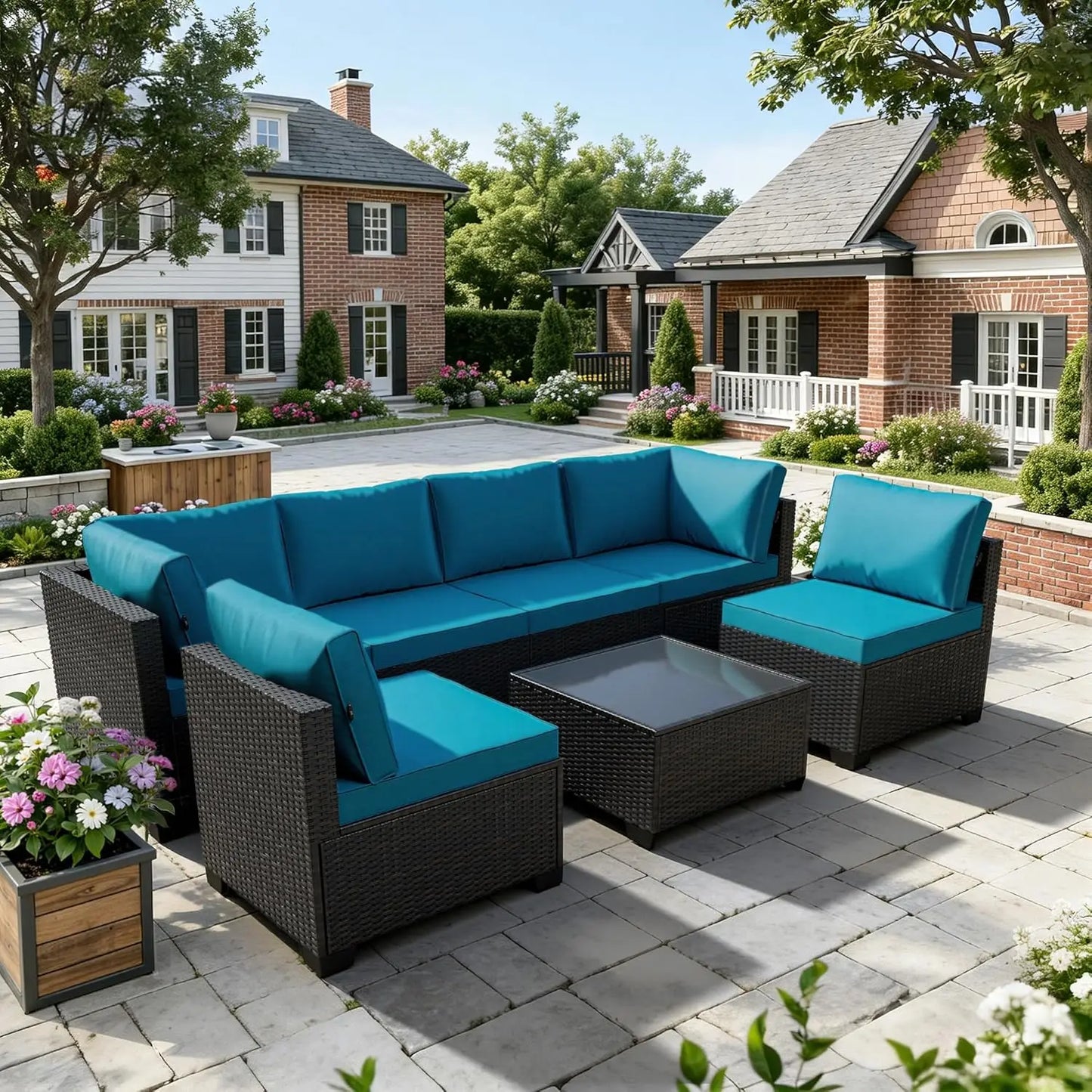 7-Piece All-Weather Wicker Rattan Patio Sectional Sofa Set – Modular Outdoor Furniture