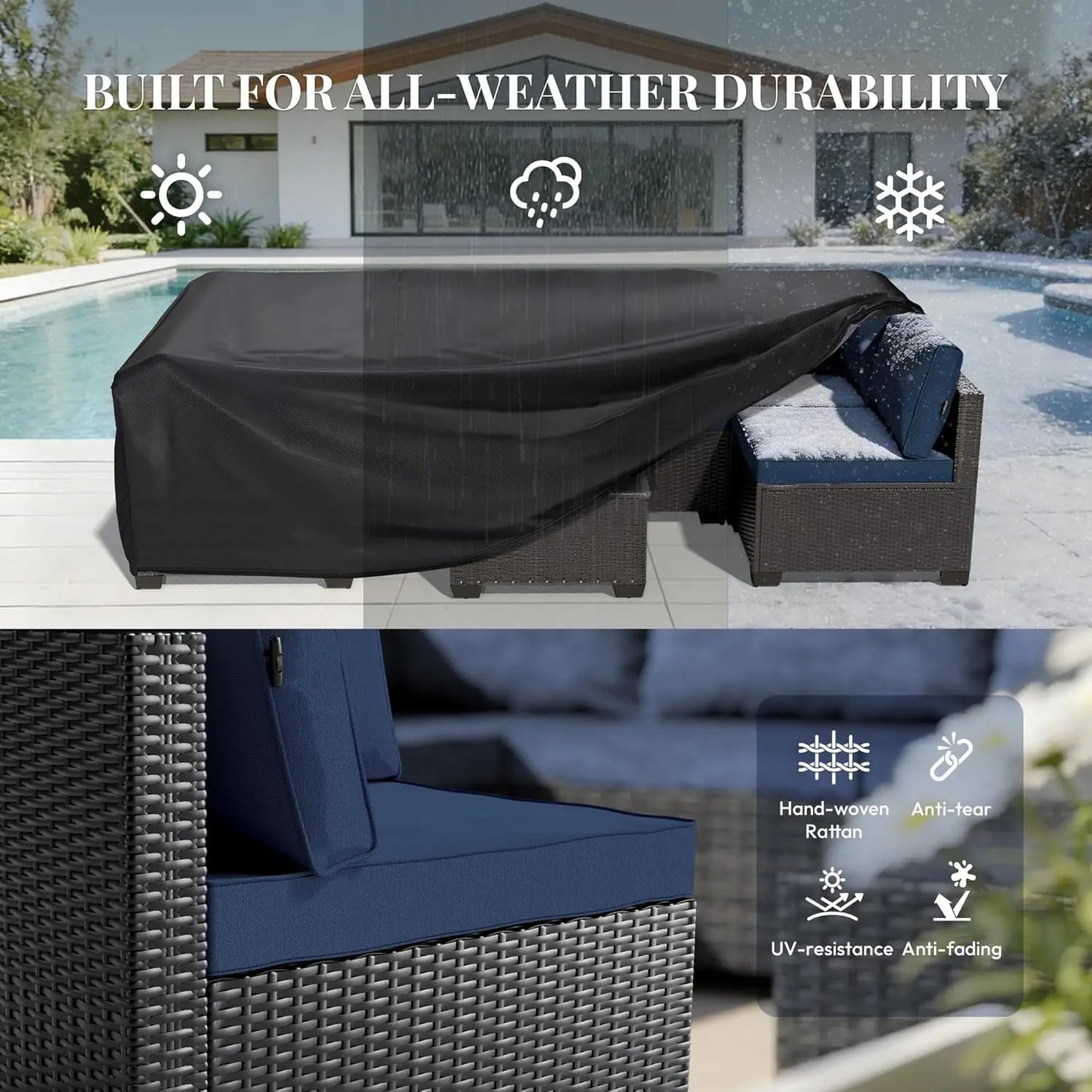 7-Piece All-Weather Wicker Rattan Patio Sectional Sofa Set – Modular Outdoor Furniture