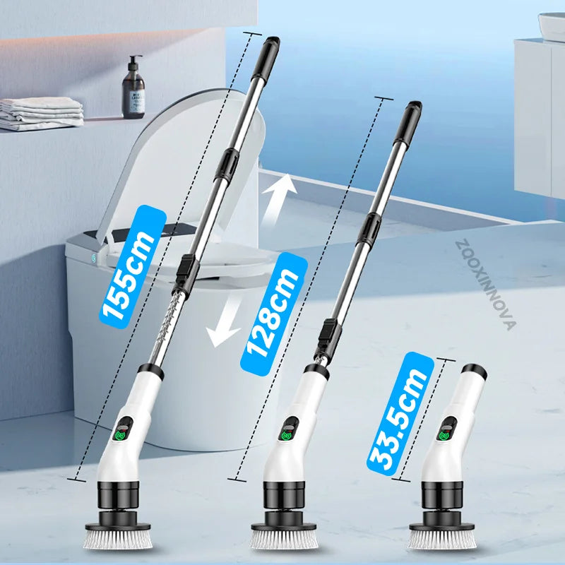 Cordless Electric Spin Scrubber – Multi-Head Power Scrubber with Extendable Handle