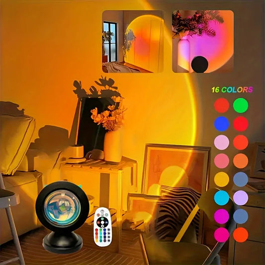 Sunset Projection Light – 16-Color RGB, USB & Remote Control
