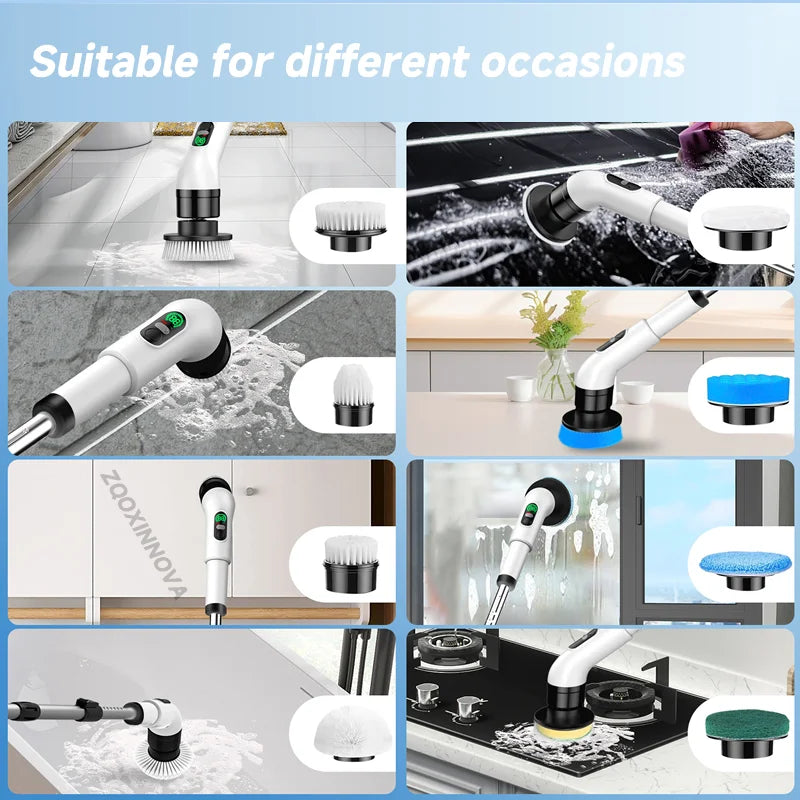 Cordless Electric Spin Scrubber – Multi-Head Power Scrubber with Extendable Handle