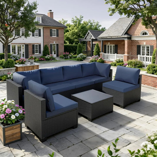 7-Piece All-Weather Wicker Rattan Patio Sectional Sofa Set – Modular Outdoor Furniture