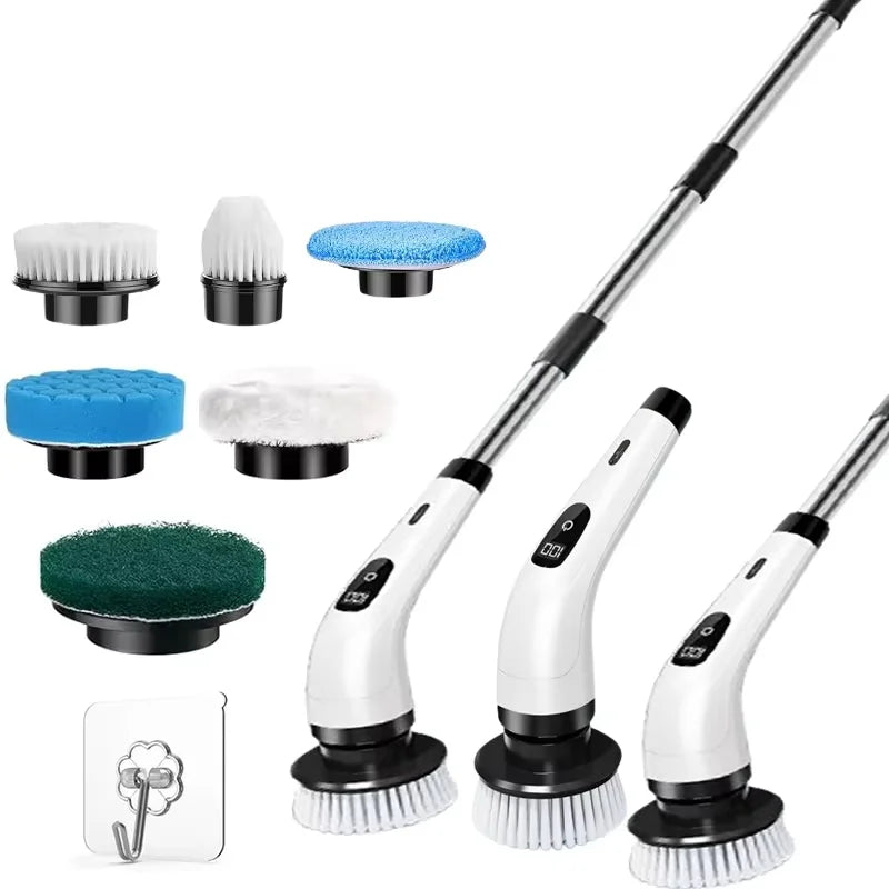 Cordless Electric Spin Scrubber – Multi-Head Power Scrubber with Extendable Handle