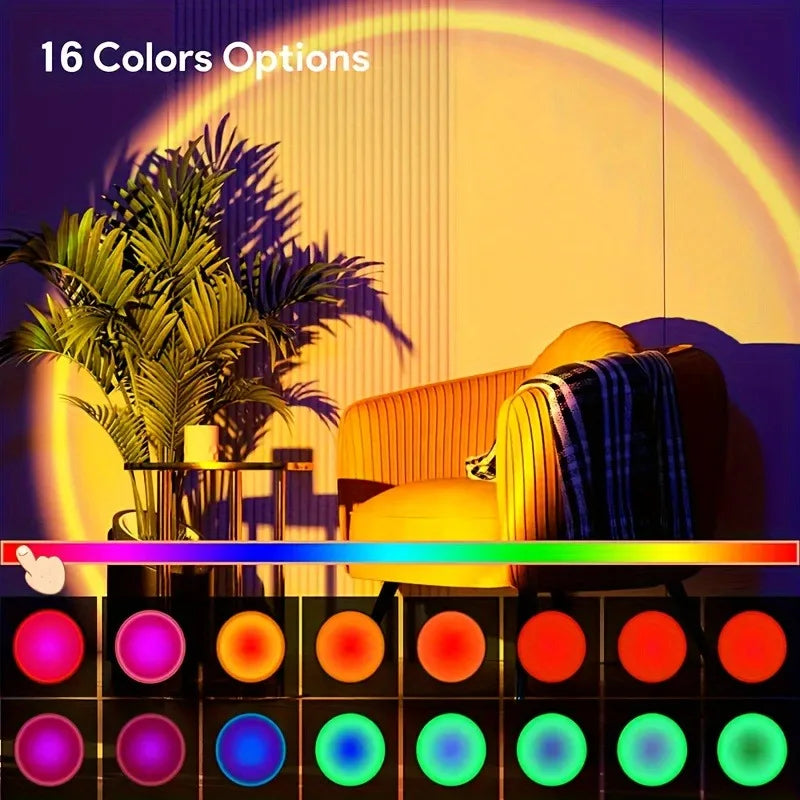 Sunset Projection Light – 16-Color RGB, USB & Remote Control