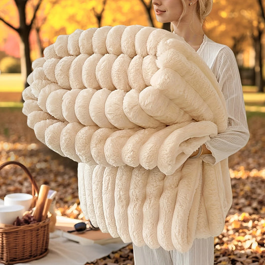 Cozy Thickened Flannel Blanket – Soft Striped Throw for Bed, Sofa & Travel