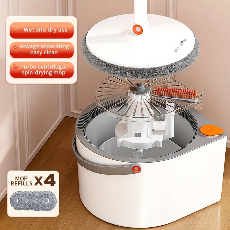 Spin Mop & Bucket Set – Hands-Free Wringing, Sewage Separation, 3 Mop Head Types