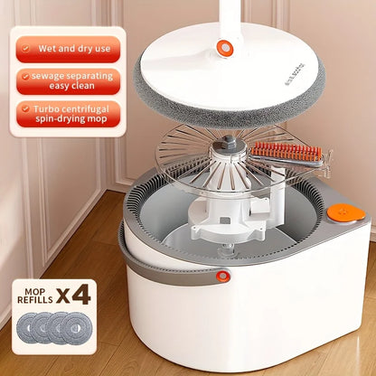 Spin Mop & Bucket Set – Hands-Free Wringing, Sewage Separation, 3 Mop Head Types